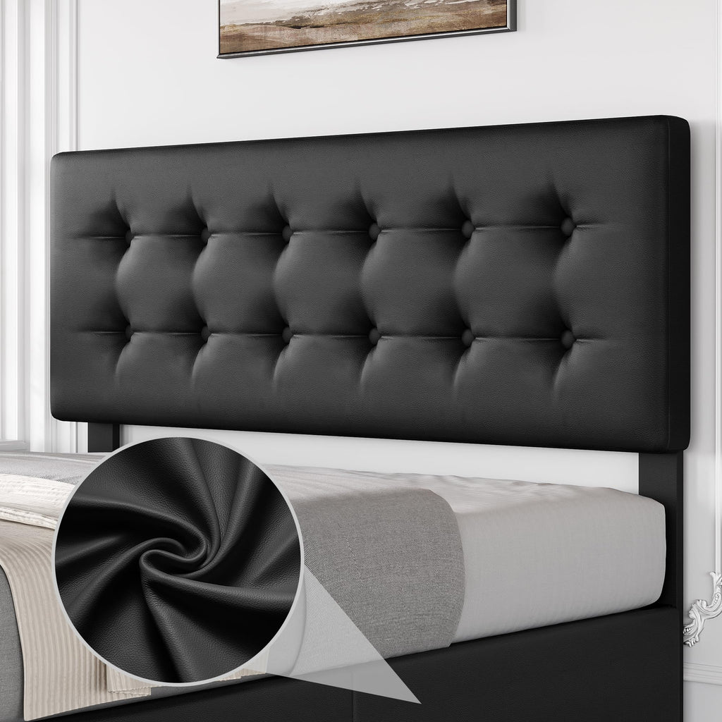 Full Size Bed Frame with 4 Storage Drawers and Headboard, Black K747