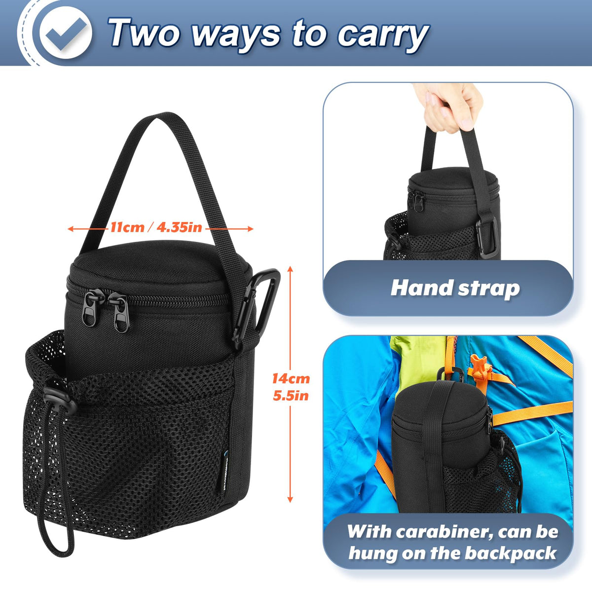 Portable Mosquito Repeller Storage Case with Metal Carabiner and Refill Pocket, Black D93787