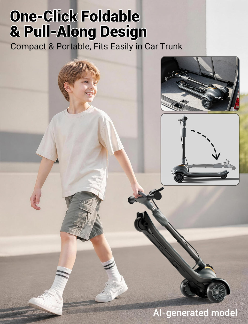Kids Scooter with Dual Brakes, Music, Lights, Adjustable and Folding B752511