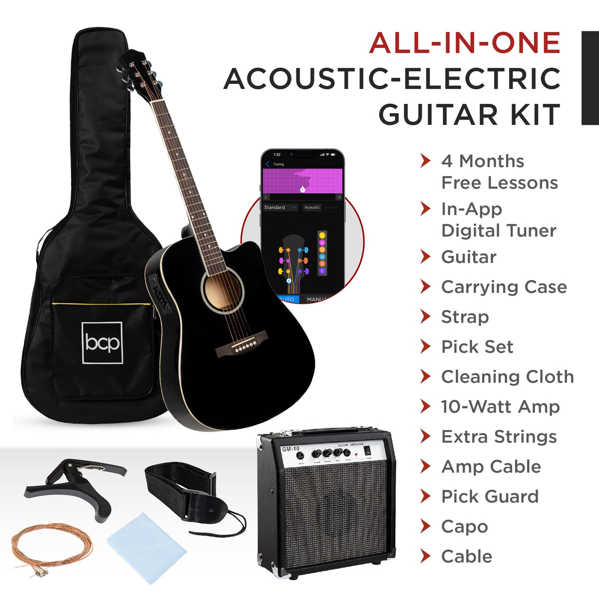 41in All Wood Cutaway Acoustic Electric Guitar Starter Set L680