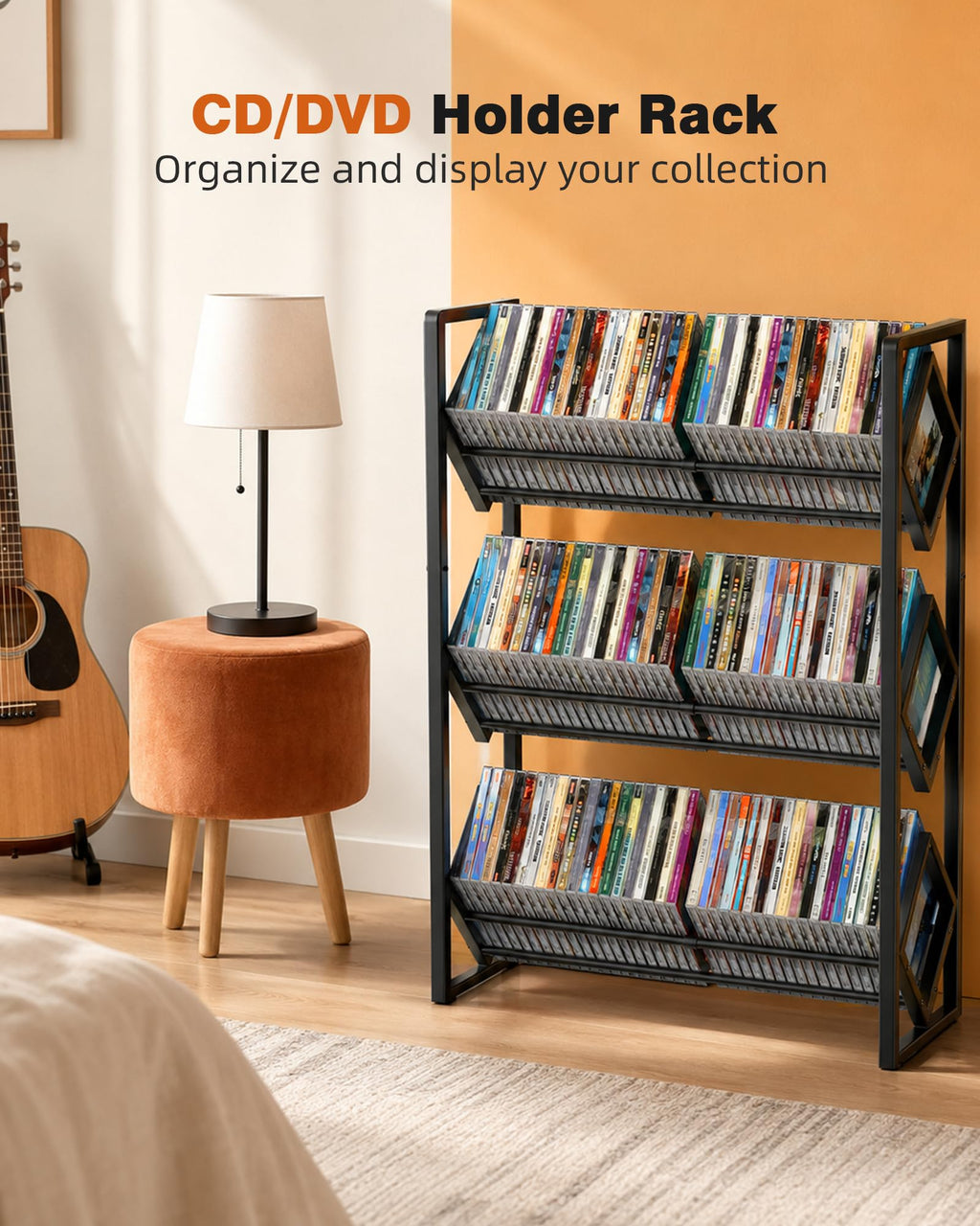 3-Tier CD Storage Metal Display Shelf with Adjustable Divider C4277