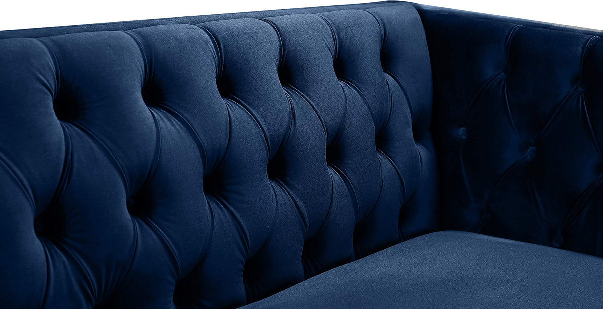 Navy Velvet Sofa with Gold Nailhead Trim L452