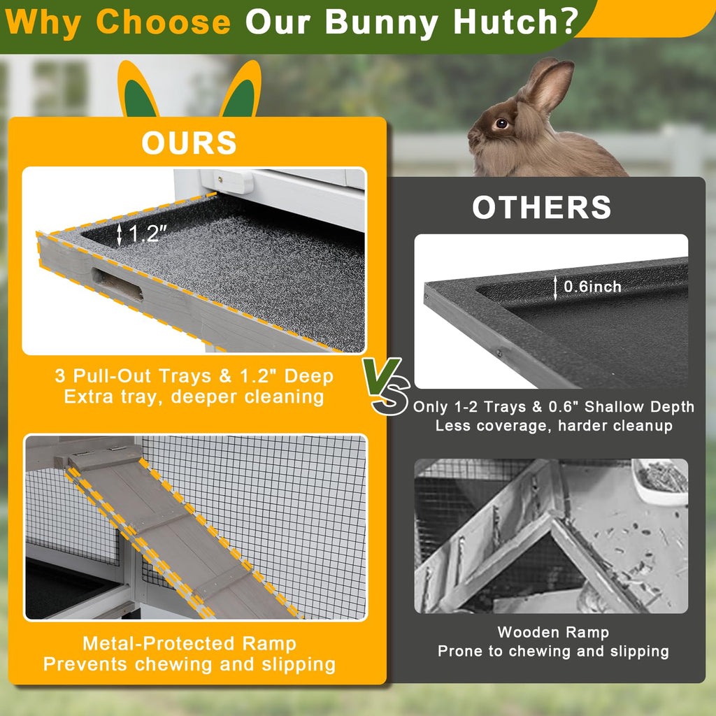 Large Rabbit Hutch with Run 2-Story Bunny Cage 6 Wheels P3064