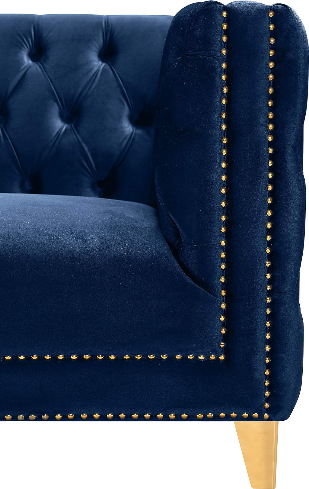 Navy Velvet Sofa with Gold Nailhead Trim L452