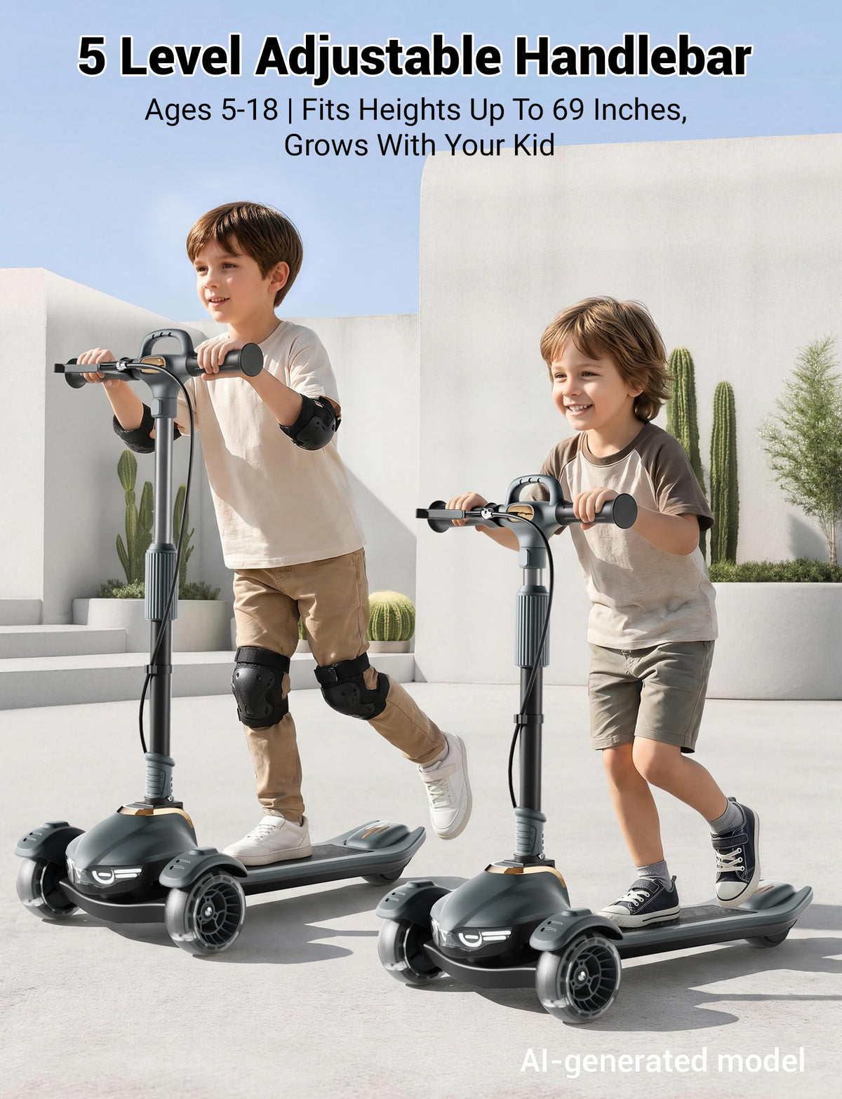 Kids Scooter with Dual Brakes, Music, Lights, Adjustable and Folding B752511