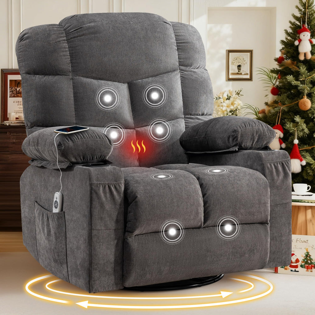 Swivel Rocker Recliner Chair with Massage and Heat B8967