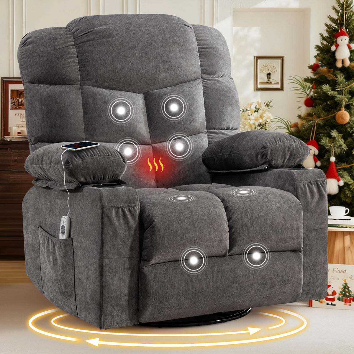 Swivel Rocker Recliner Chair with Massage and Heat B8967