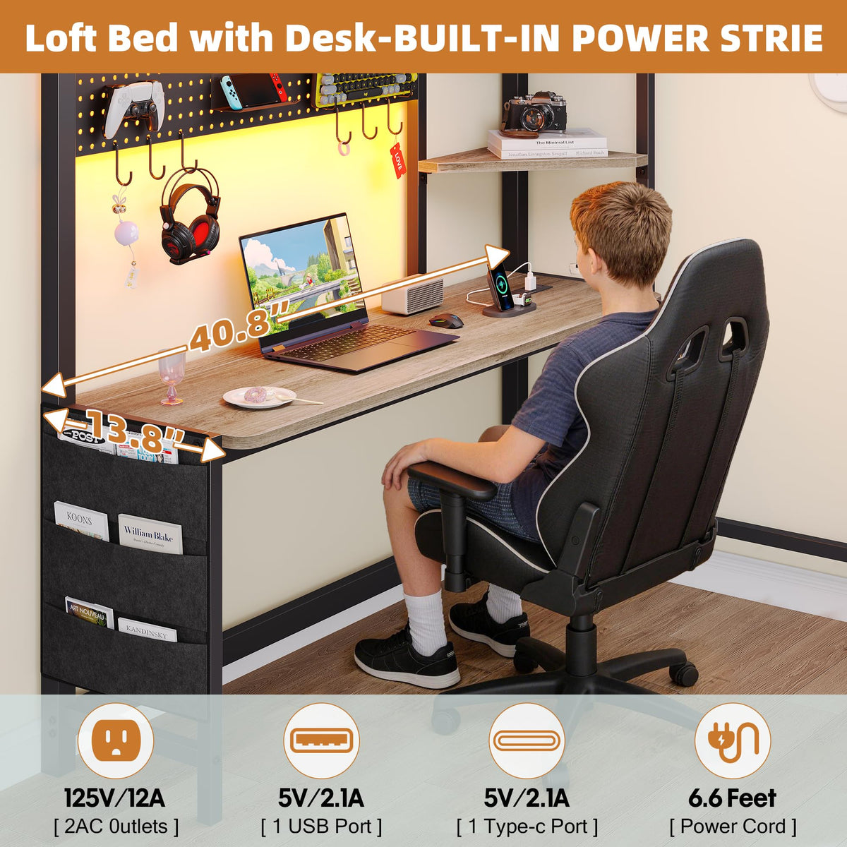 Twin Loft Bed with Storage and 6 Drawers C2638