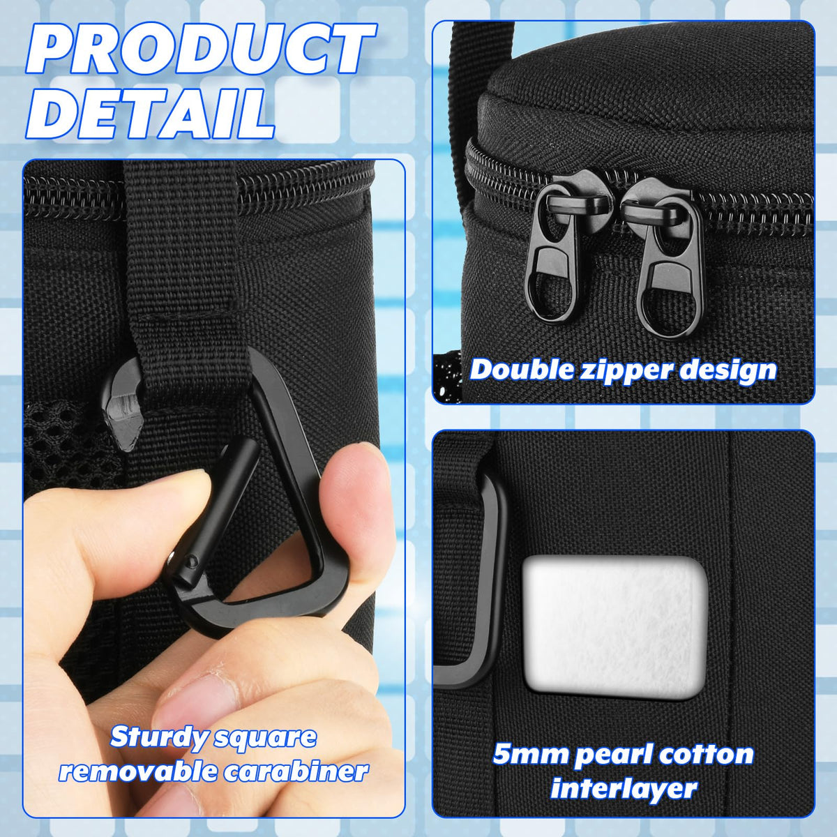 Portable Mosquito Repeller Storage Case with Metal Carabiner and Refill Pocket, Black D93787