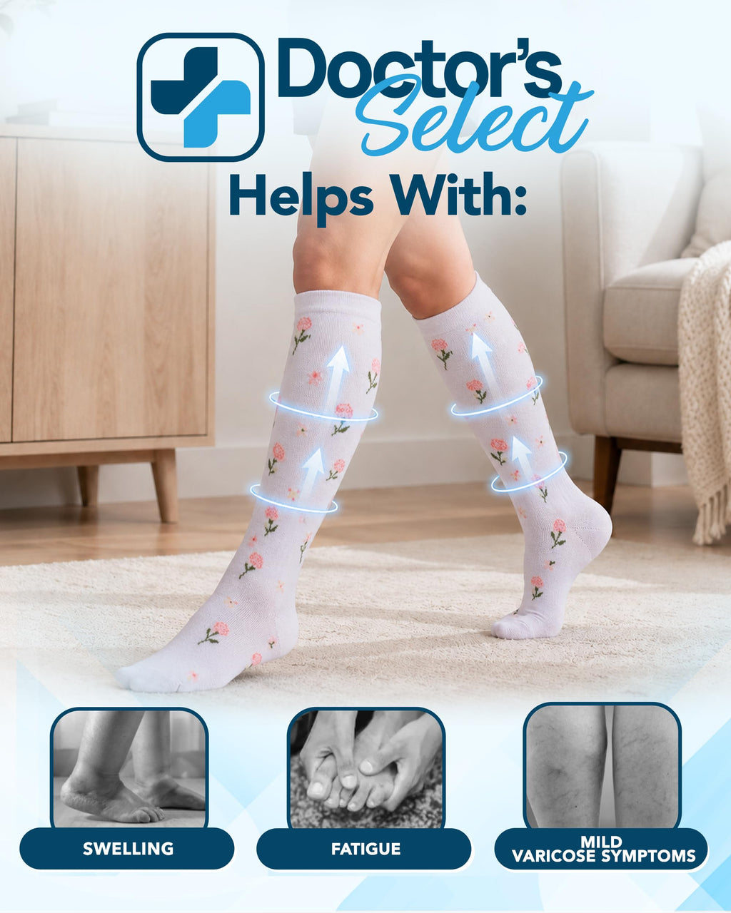 Bamboo Viscose 8-15 mmHg Knee High Compression Socks 3 Pairs K3981