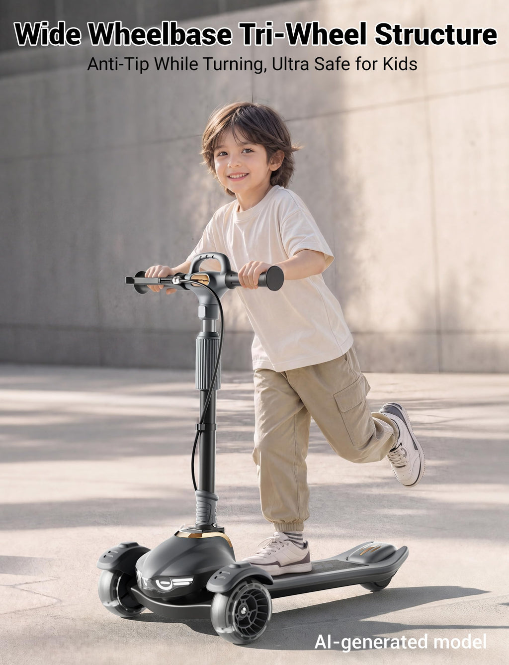 Kids Scooter with Dual Brakes, Music, Lights, Adjustable and Folding B752511