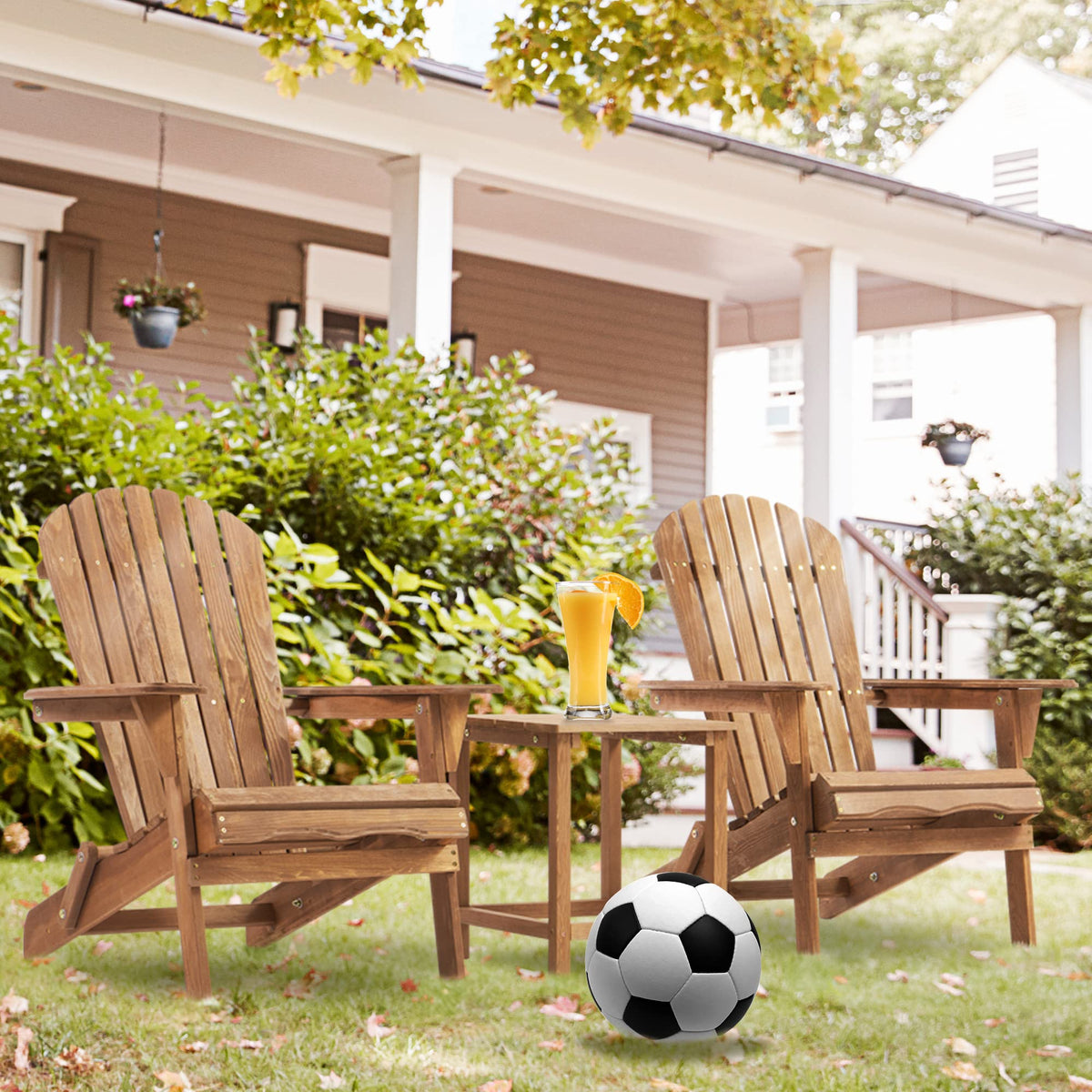 Folding Adirondack Chair Set of 2 Solid Cedar Wood B2078