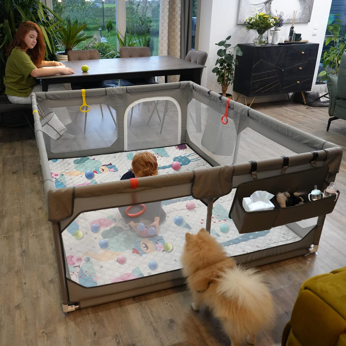 75" x 59" Grey Baby Playpen with Mat M870