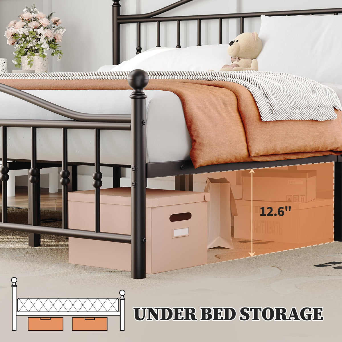 Twin Size Metal Platform Bed Frame with Headboard & Footboard U98041
