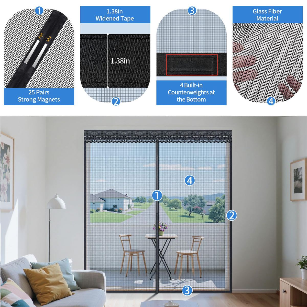 72x80 Inch Retractable Magnetic Screen Door W880