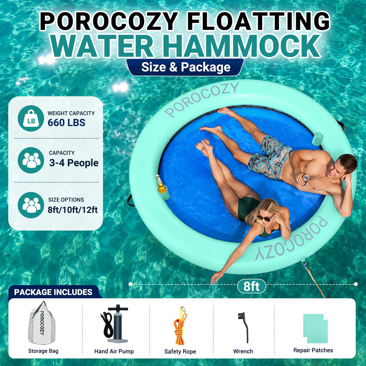 Inflatable Water Hammock with Cup Holders O9083