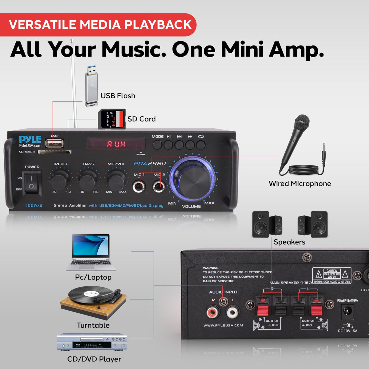 200W Stereo Power Amplifier with Bluetooth J8812
