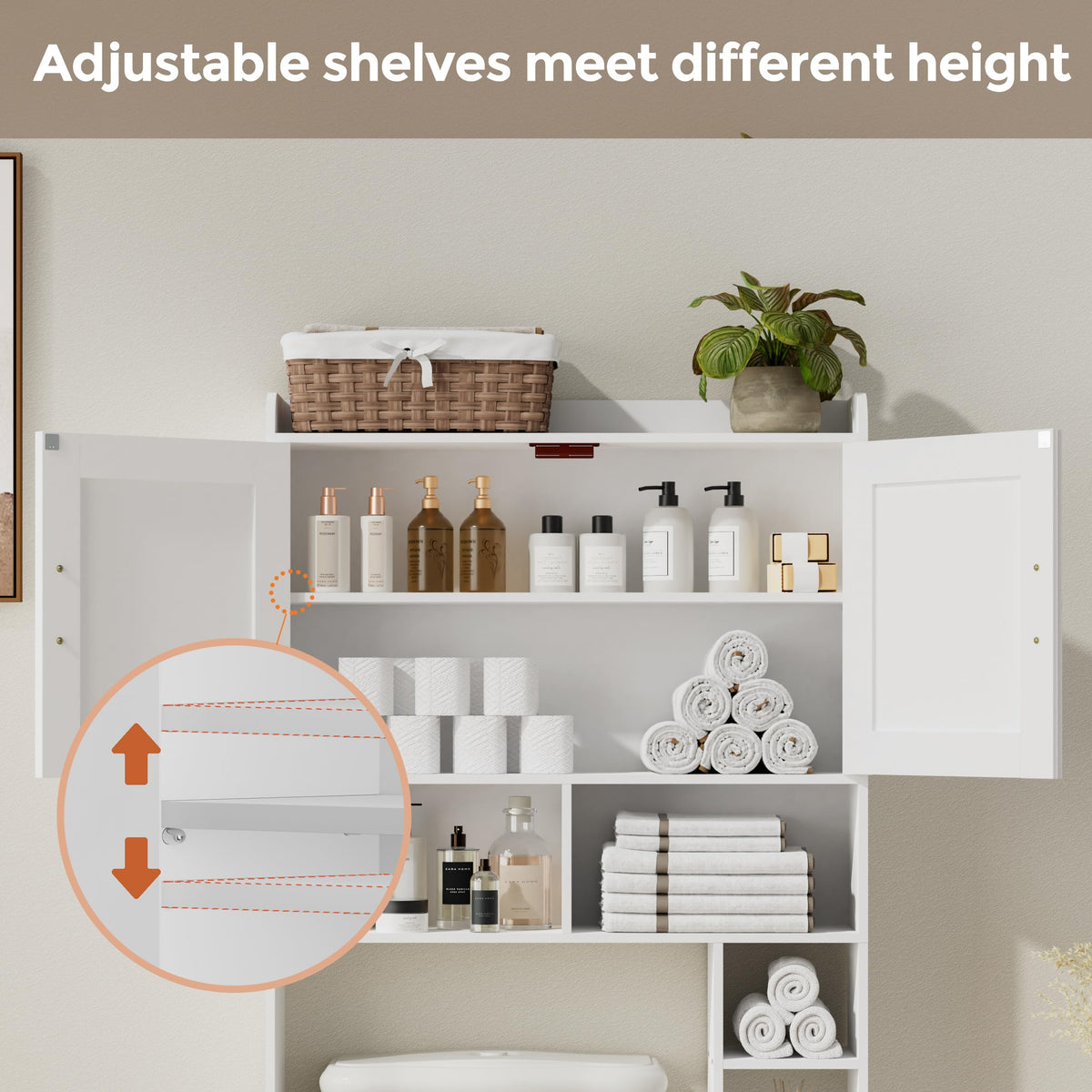 Wooden Over The Toilet Storage Cabinet with Barn Door H529414