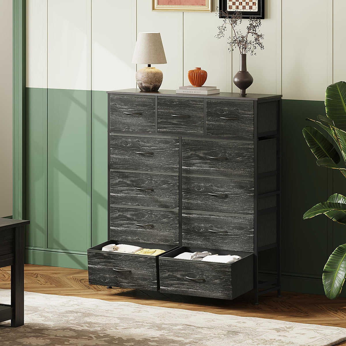 Black 11 Drawer Fabric Dresser N783