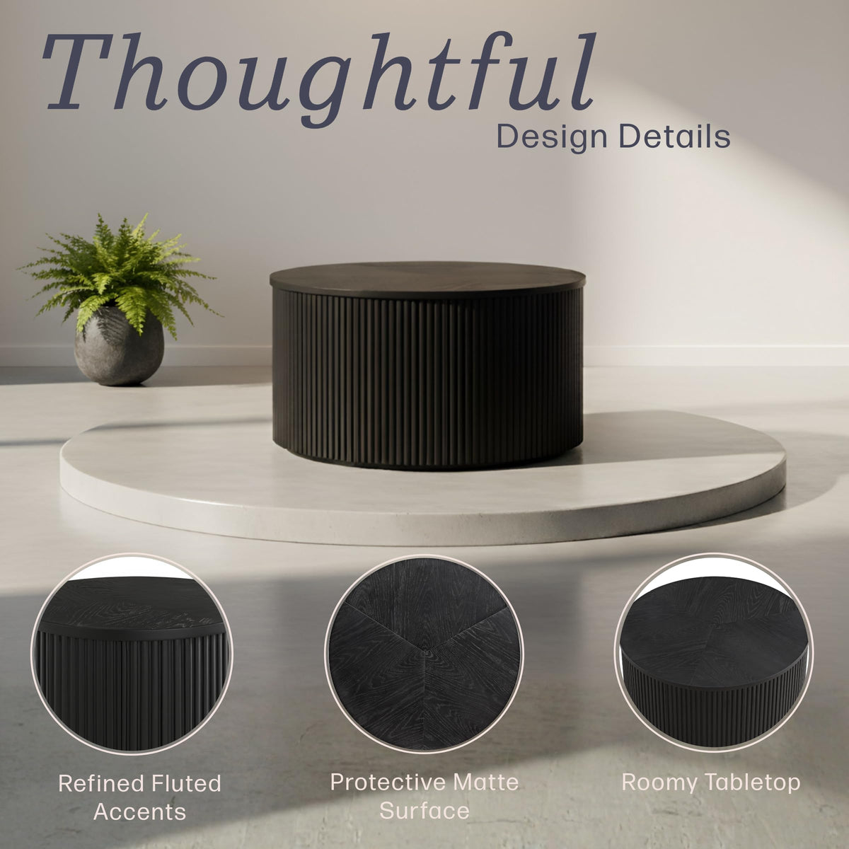 Black Fluted Round Coffee Table N4341
