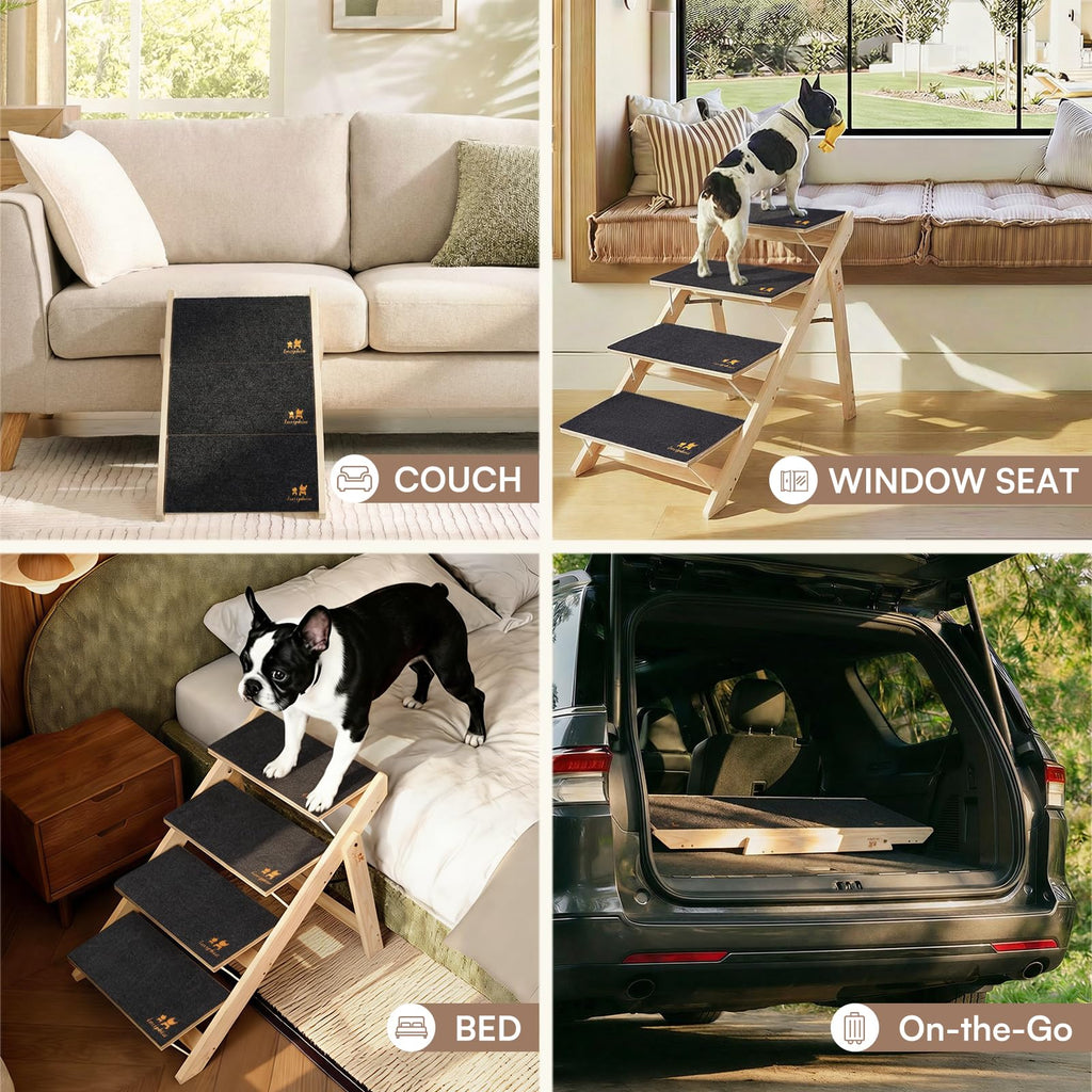 Wooden 4-Step Foldable Anti-Slip Dog Stairs N700