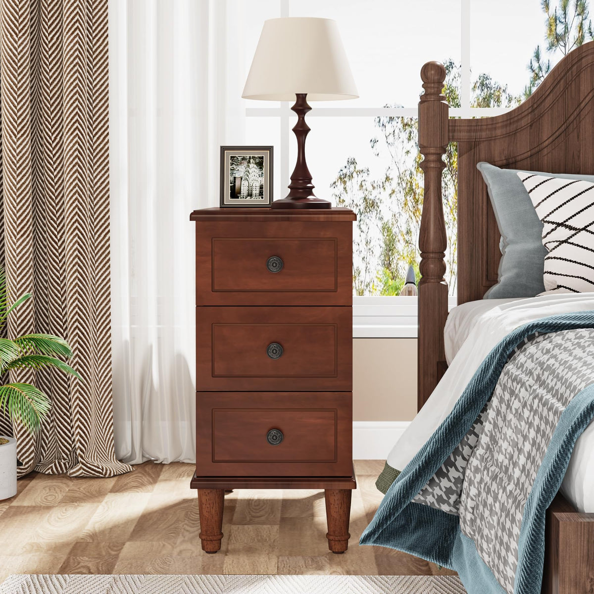 Solid Wood End Table Set of 2 with Drawers D3635