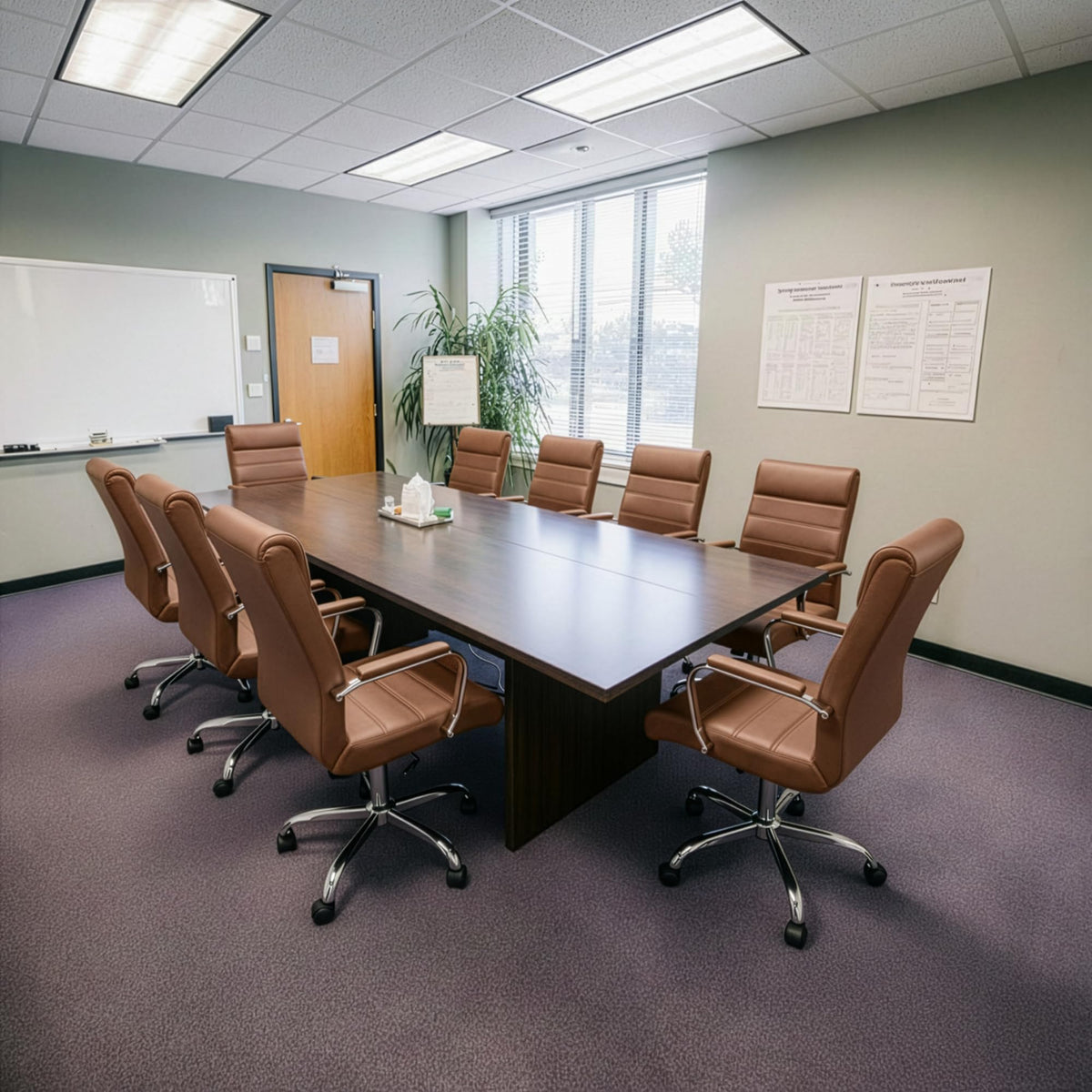 Brown Leather High Back Office Chair with Armrest Y104