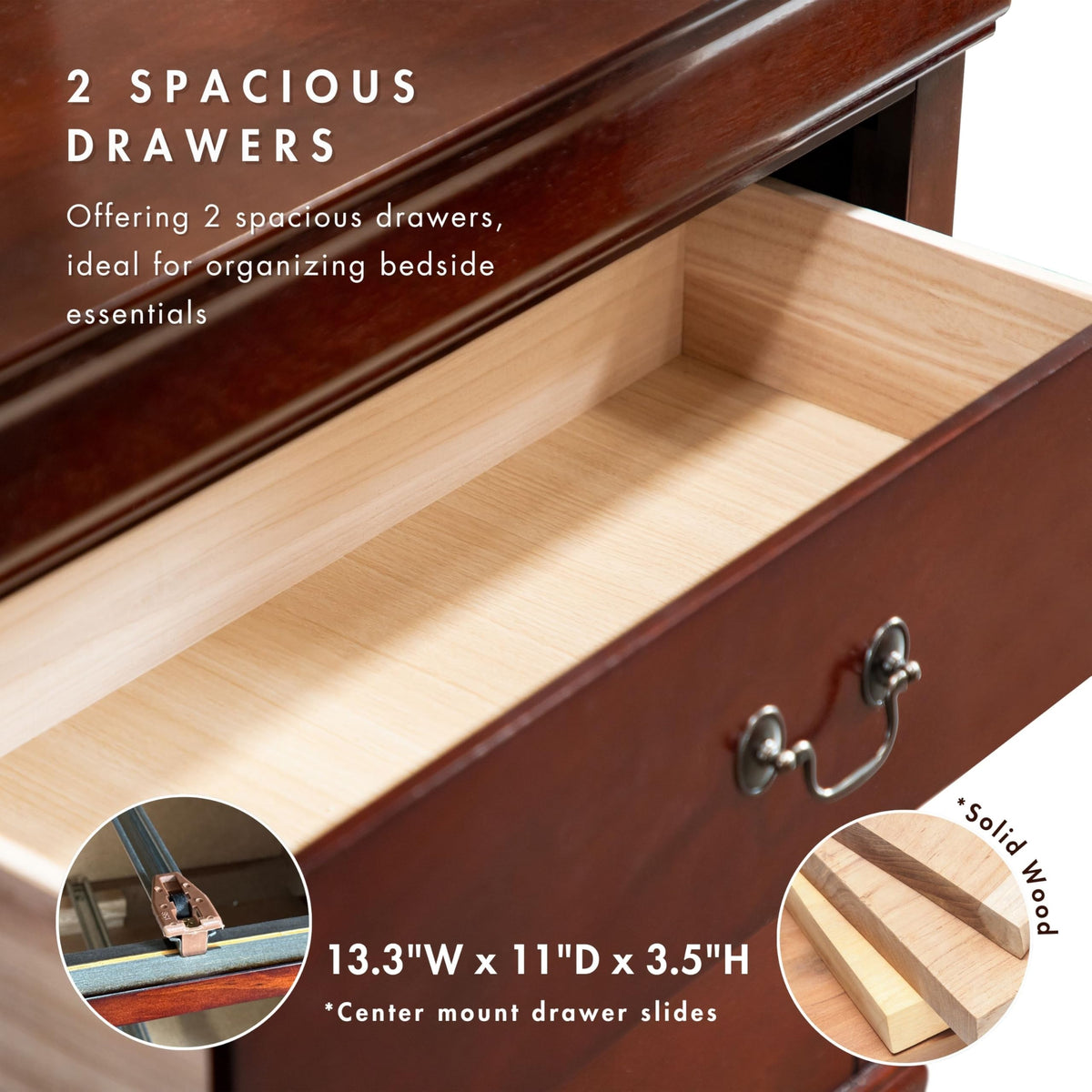 Solid Wood Nightstands Set of 2 with Drawers U399