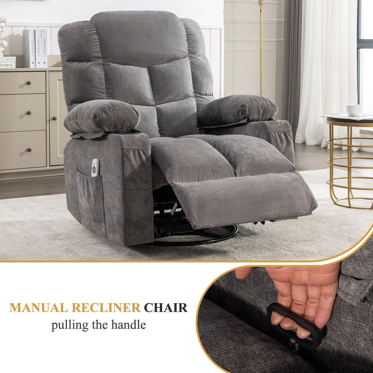 Swivel Rocker Recliner Chair with Massage and Heat B8967