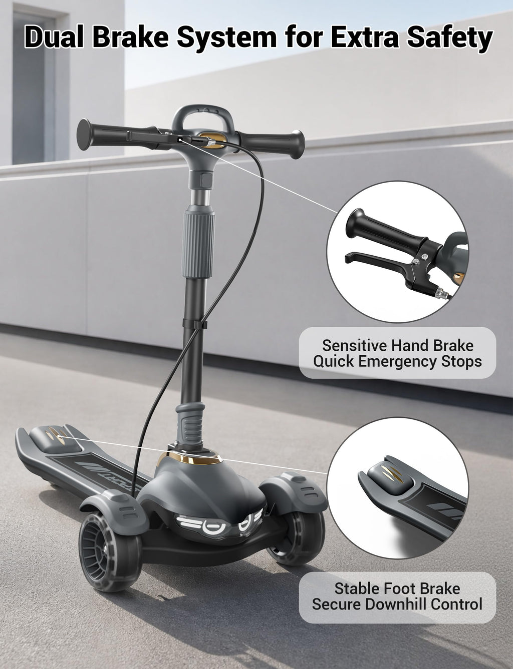 Kids Scooter with Dual Brakes, Music, Lights, Adjustable and Folding B752511