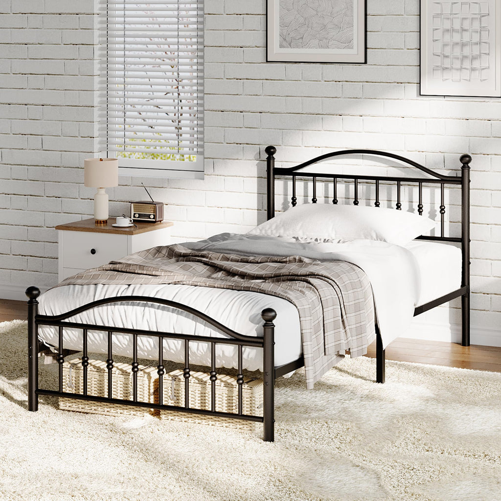 Twin Size Metal Platform Bed Frame with Headboard & Footboard U98041