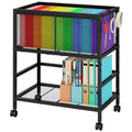 Black 2-Tier Rolling Metal File Cart with Storage Shelf N2011