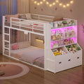 Twin Over Twin Bunk Bed with Bookshelf and Drawers S107