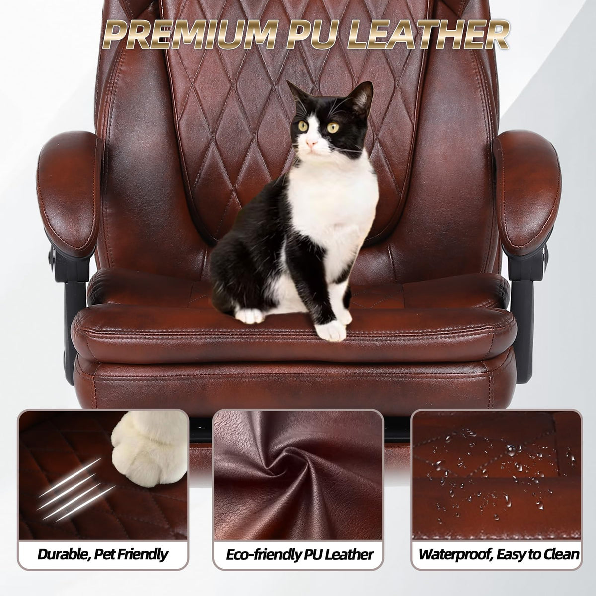 Big and Tall Brown PU Leather Reclining Office Chair with Foot Rest U165197