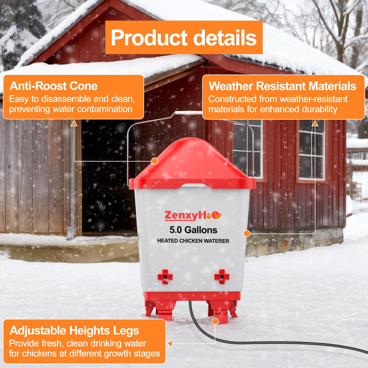 5.0 Gal Heated Chicken Waterer Bucket H5211