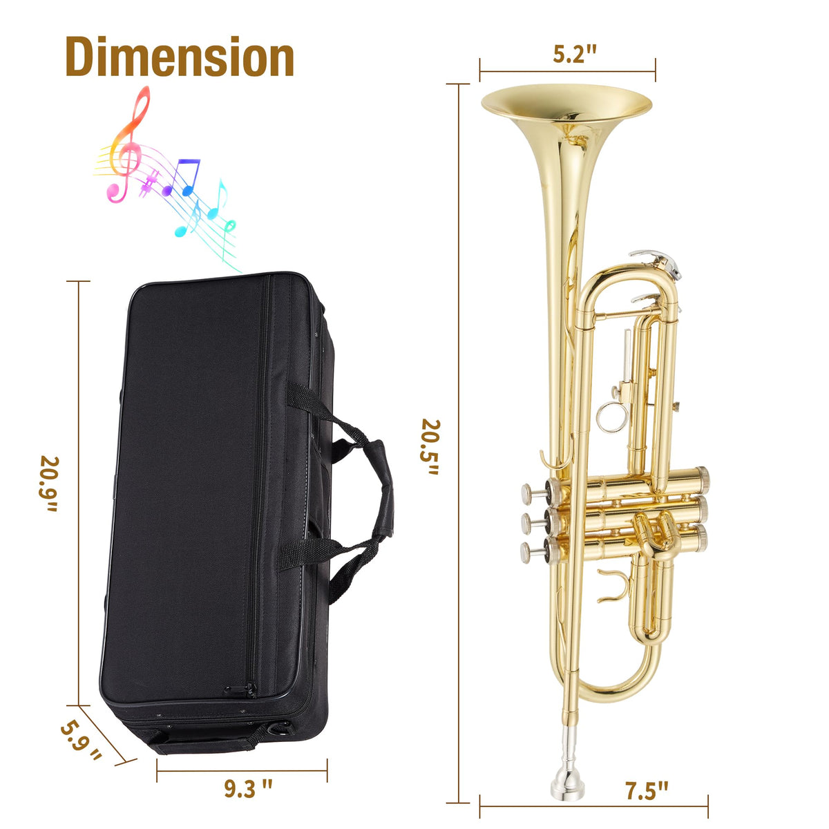 Gold Lacquer Brass Trumpet with Case and Mouthpiece O797
