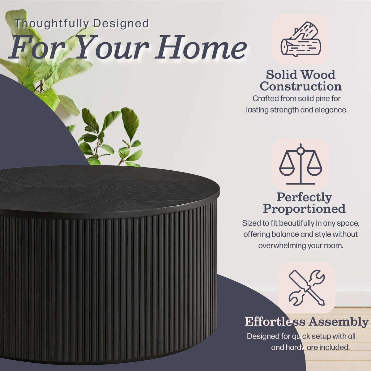 Black Fluted Round Coffee Table N4341