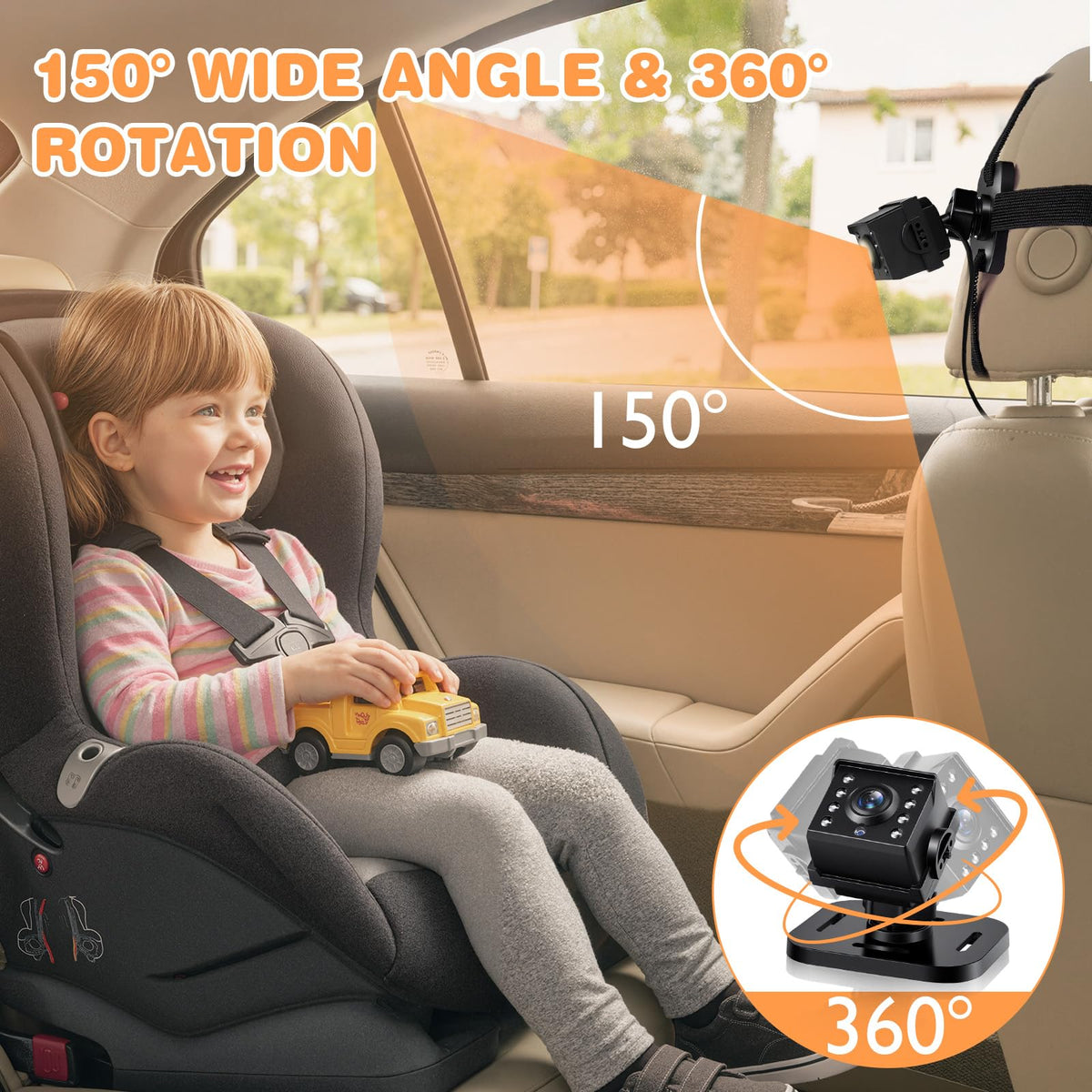 1080P Baby Car Mirror Camera with Night Vision, 150° Wide View Angle D125