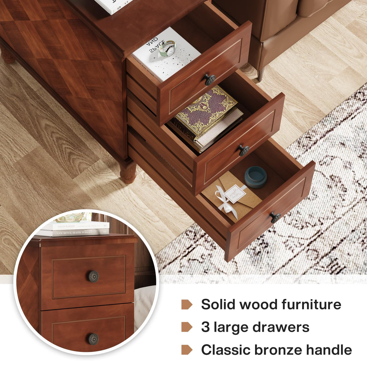 Solid Wood End Table Set of 2 with Drawers D3635