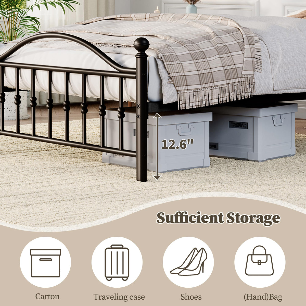 Twin Size Metal Platform Bed Frame with Headboard & Footboard U98041