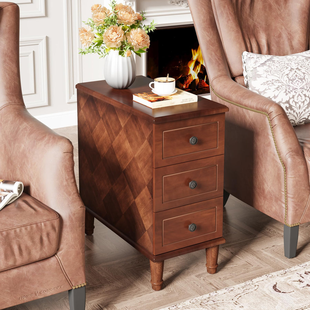 Solid Wood End Table Set of 2 with Drawers D3635