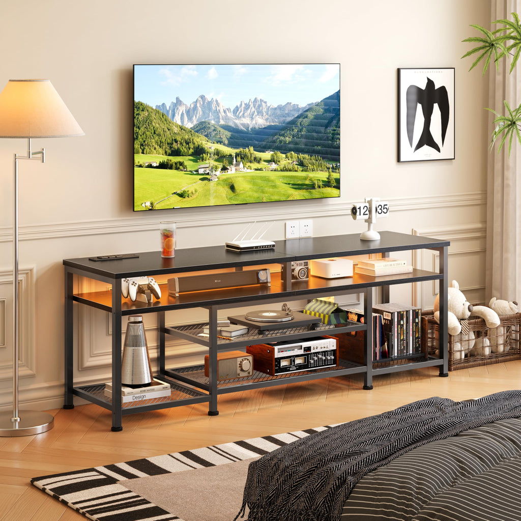 63 Inch TV Stand with Power Outlets & LED Lights, Black X74603
