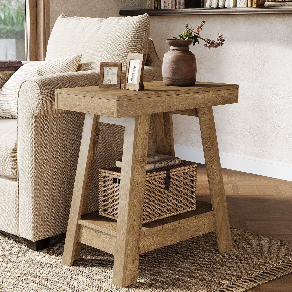 2-Tier Wooden End Table with Storage E975