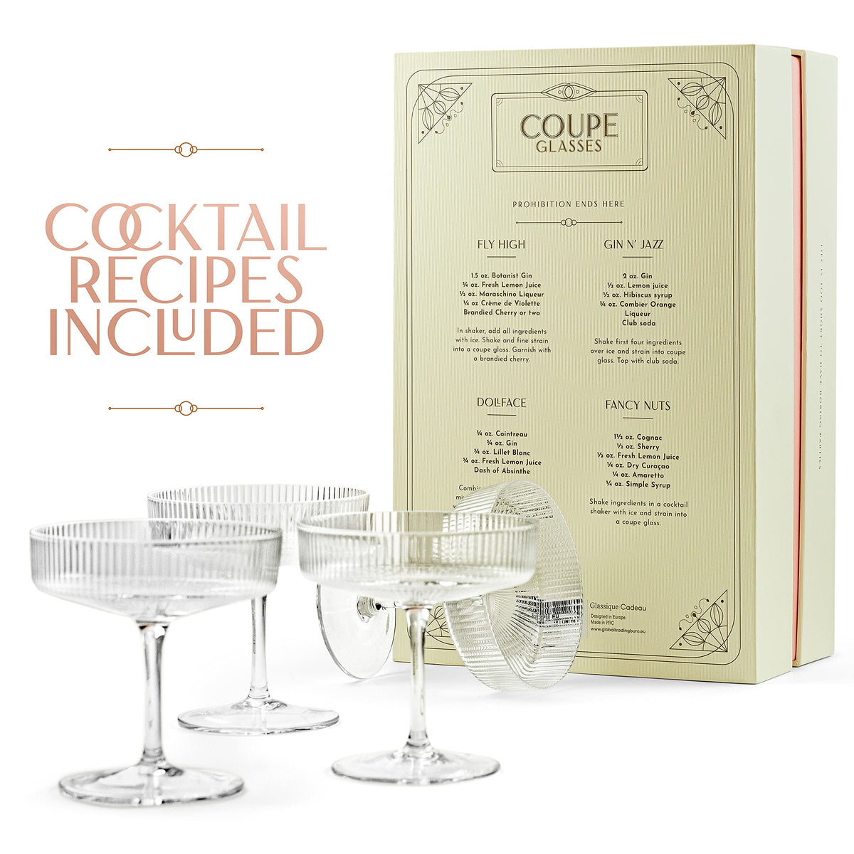 Set of 4 7 oz Coupe Cocktail Glasses with Stems Y374