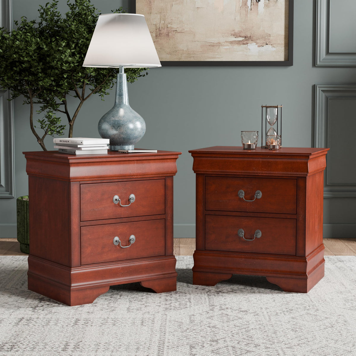 Solid Wood Nightstands Set of 2 with Drawers U399