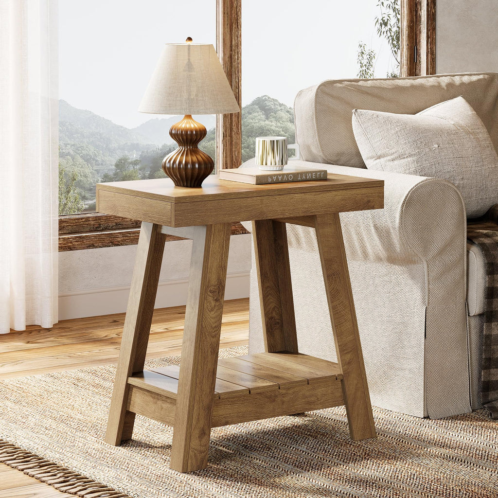 2-Tier Wooden End Table with Storage E975