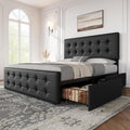 Full Size Bed Frame with 4 Storage Drawers and Headboard, Black K747