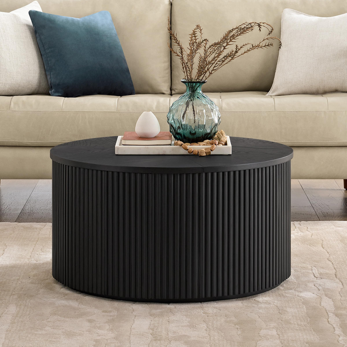 Black Fluted Round Coffee Table N4341