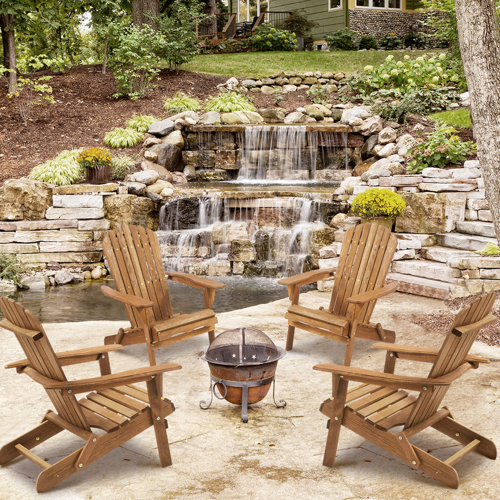 Folding Adirondack Chair Set of 2 Solid Cedar Wood B2078