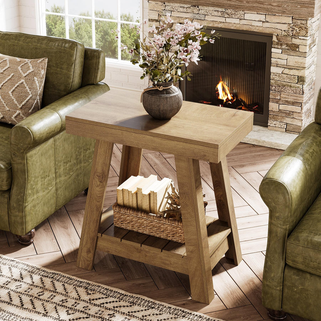2-Tier Wooden End Table with Storage E975